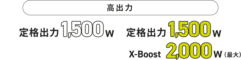 高出力 業界標準:定格出力1,500W DELTA 3 Plus:定格出力1,500W X-Boost 2,000W（最大）