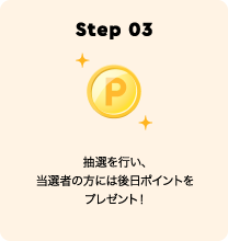 Step 03 抽選を行い、当選者の方には後日ポイントをプレゼント！