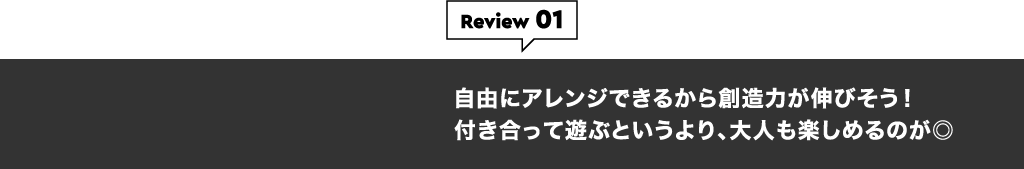 Review 01 自由にアレンジできるから創造力が伸びそう！付き合って遊ぶというより、大人も楽しめるのが◎