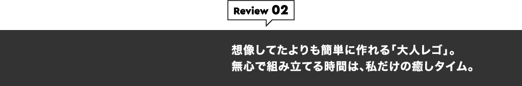 Review 02 想像してたよりも簡単に作れる「大人レゴ」。無心で組み立てる時間は、私だけの癒しタイム。