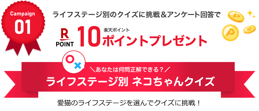 ライフステージ別ネコちゃんクイズ。愛猫のライフステージを選んでクイズに挑戦！