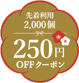 先着利用2,000個250円OFFクーポン